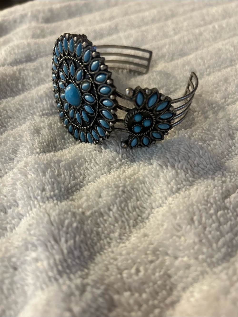 Turquoise Floral Cluster Cuff Bracelet - Women Jewelry